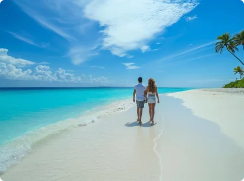 White sand beach and turquoise sea at Lakshadweep island resort