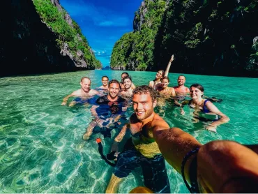 Group of friends enjoying college trip in Lakshadweep islands