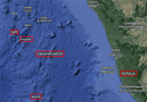 Map showing the location of Lakshadweep islands in India