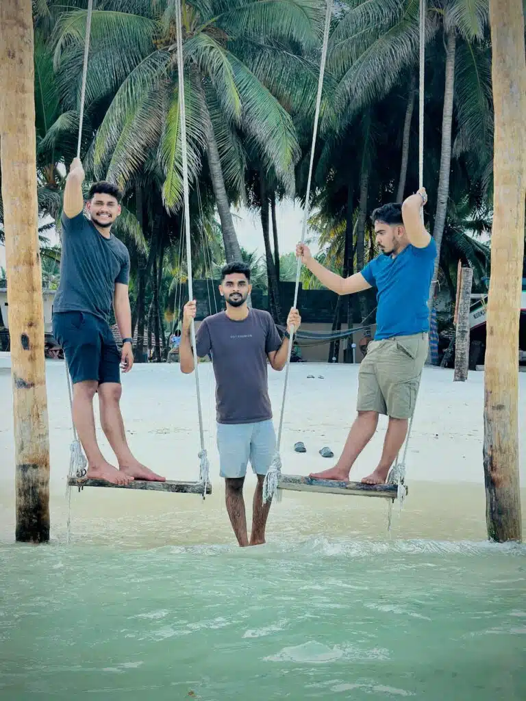 Friends enjoying beach and lagoon in Lakshadweep